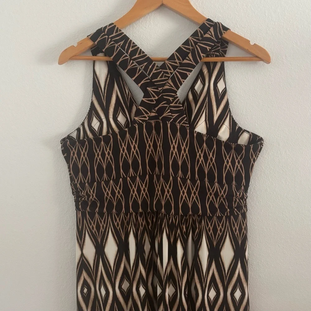 Soma Black & Beige Geometric Maxi Dress Size Large Boho Racerback Stretch - Picture 5 of 12